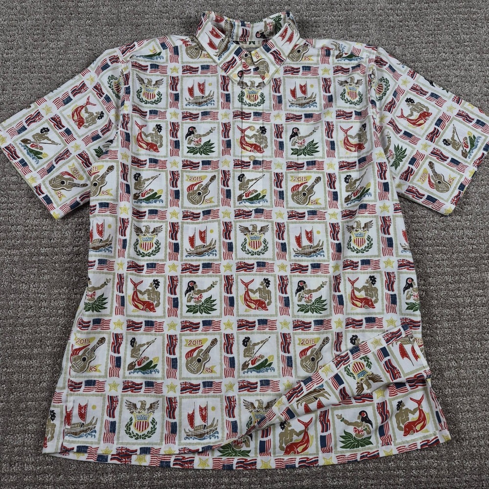 Reyn Spooner Dietrich Varez Mens XL White Aloha Reverse Print Pullover Button